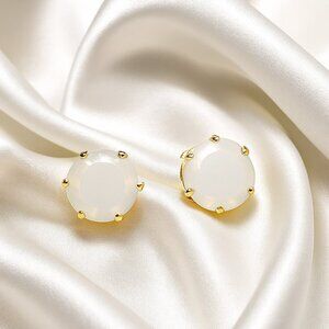 Katheryn Kent Gold Prong White Cabochon Stud Earrings – Elegant Women's Jewelry